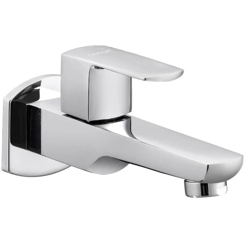 Bib cock with wall flange for secure installation.