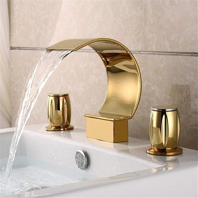 Stylish golden finish bathroom faucet.