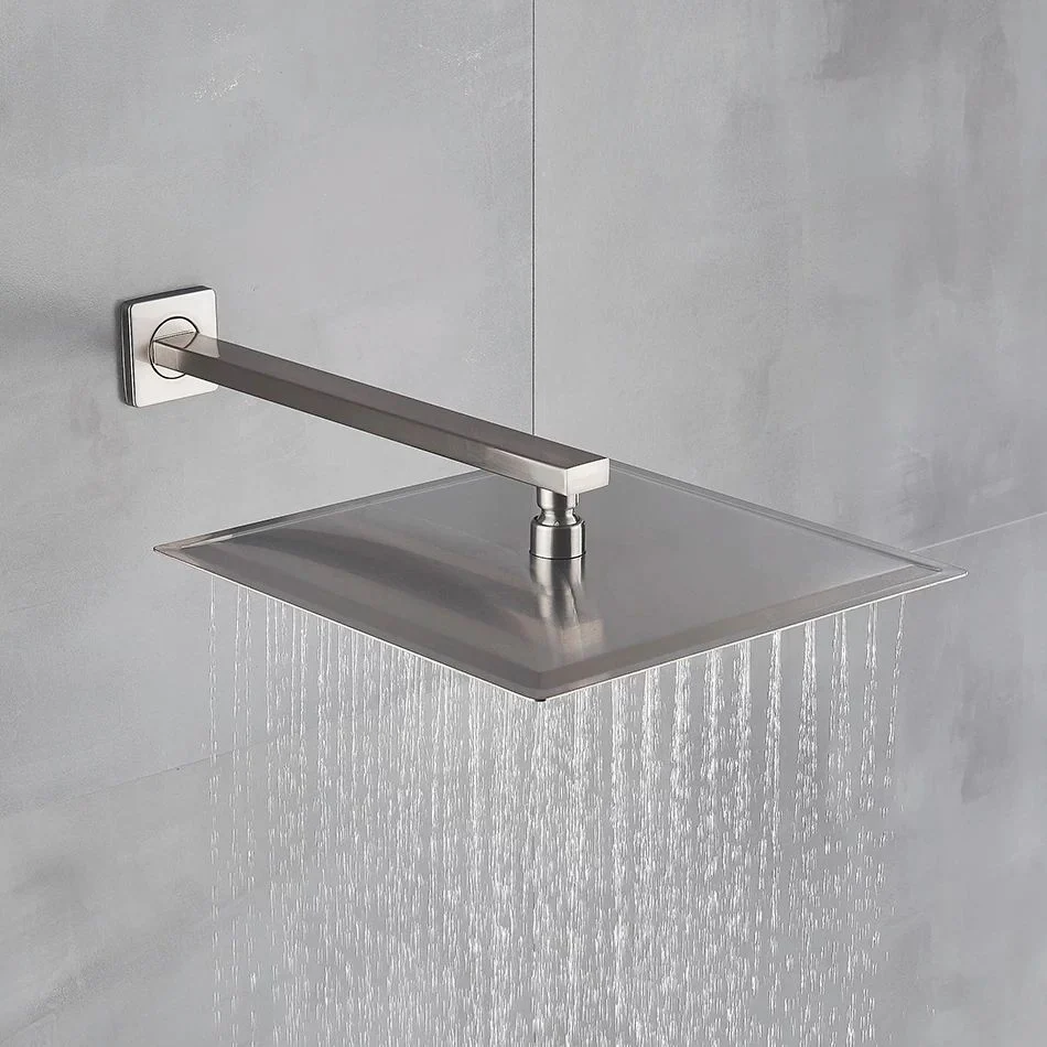 Square rainfall shower head with contemporary design.